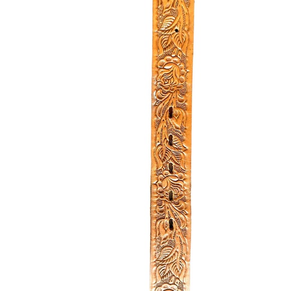 Vintage Tooled Belt Brown Flowers Vintage Unique One of a Kind - Picture 3 of 7